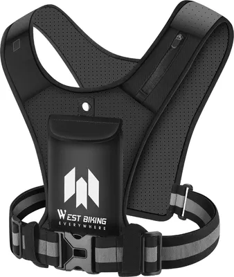 Zdjęcie produktu dla Kamizelka odblaskowa do jazdy na motocyklu, rowerze, kamizelka odblaskowa do biegania z uchwytem na telefon, kieszenią na butelkę wody, kamizelka odblaskowa do sportów nocnych