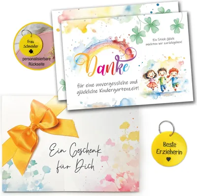 Produktbild von Abschiedsgeschenk Erzieherin - Dankeschön Geschenke Kita mit XL Danke Karte, Schlüsselanhänger personalisiert und Geschenkumschlag | Abschied Kindergarten