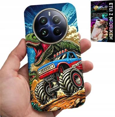 Image de Étui pour Realme 12 Pro+ - Dinosaure dans un monster truck Motifs pour enfants