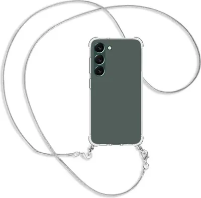 Produktbild von Handykette Backcover-Schutzhülle mit Band (Metall silberfarben) für Samsung Galaxy S23 Plus - silberfarbene Snake-Kette