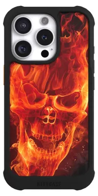 Produktbild von NIVOCASE Hülle für Apple iPhone 16 Pro Stoßfeste Handyhülle NIVOmax Case Schwarz Feuer Schädel Totenkopf
