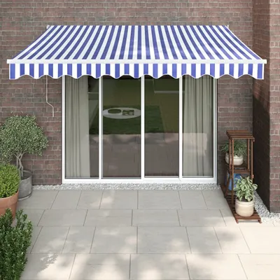 Zdjęcie produktu dla The Living Store Wysuwana markiza Niebiesko-biała 3,5x2,5 m Tkanina i aluminium