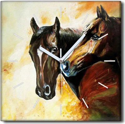 Produktbild von Coloray Uhr auf Leinwand 30x30 cm Wand Uhr Dekoration Wohnzimmer Segeltuch weiße Zeiger -Pferde Tiere.