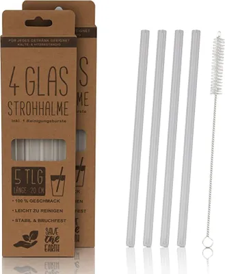 Produktbild von Strohhalme aus Glas Transparent 20cm Länge mit Reinigungsbürste ( 12er Pack ) wiederverwendbar, Stabil und Bruchfest