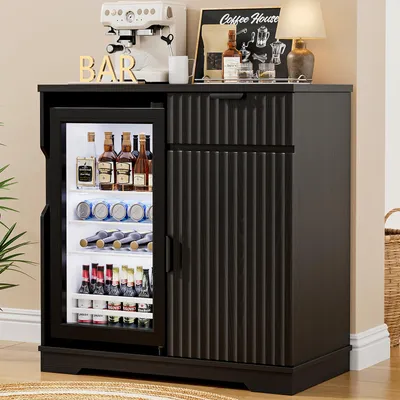 Produktbild von BROTTAR Barschrank mit Kühlschrank - Kaffeebar mit Stauraum Schublade und Weinschrank im modernen Riffeldesign