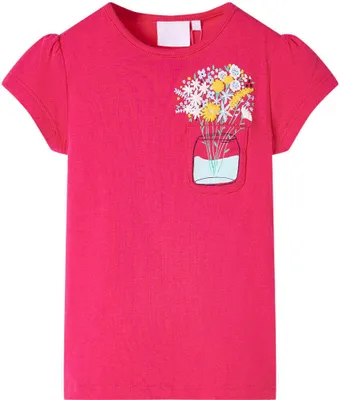 Produktbild von Kinder T-Shirt Gr. 128 Blumen Knallrosa