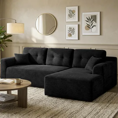Produktbild von VASAGLE Modulares Sofa, Ecksofa mit Liege rechts, 242 cm breit, vakuumverpackt, keine Montage erforderlich, Schwarz
