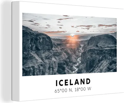 Obrázok produktu pre OneMillionCanvasses® - Obrazy na plátne - 140x90 cm, Island - Rieka - Hory, Nástenná umelecká tlač Nástenná dekorácia - Fotografia na plátne - Maľba na drevenom ráme