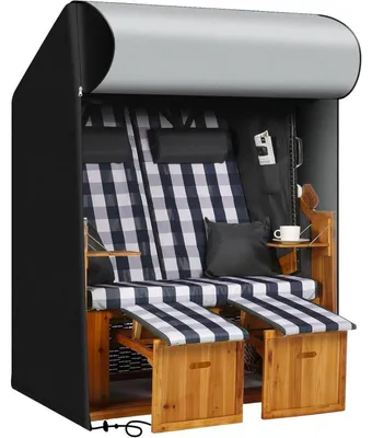 Productafbeelding van Beschermhoes voor strandstoel, waterdicht, winddicht, UV-bestendig, 600D Oxford, zwart, afmetingen 135x105x175/140 cm