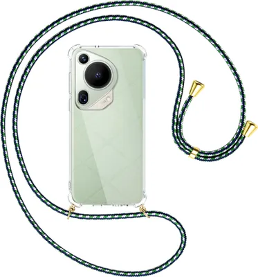 Produktbild von Handykette Backcover-Schutzhülle mit Band (Metall goldfarben) für Huawei Pura 70 Ultra - grün/blau/weiß