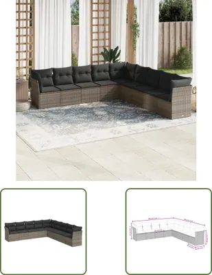 Produktbild von The Living Store 9-tlg. Garten-Sofagarnitur mit Kissen Grau Poly Rattan