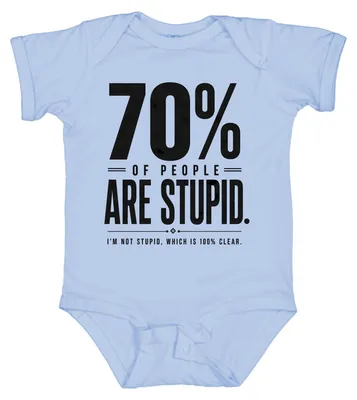 Productafbeelding van 70% van de mensen is dom. Grappige, sarcastische uitspraak. Kleding, baby, lichtblauw, maat 3/6