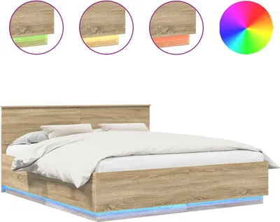 Produktbild von vidaXL Bettrahmen mit Kopfteil Sonoma-Eiche 200 x 200 cm Holzwerkstoff