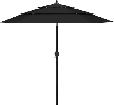 Produktbild von Sonnenschirm mit Aluminium-Mast 3-lagig Schwarz 2,5 m