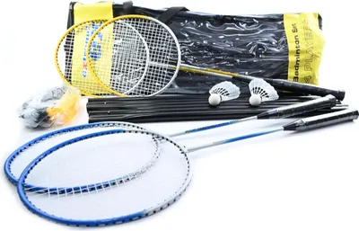Produktbild von Badminton Set 4 Spieler Komplettset mit Netz Schläger Federbälle & Tasche Garten