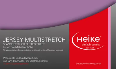 Produktbild von Heike hochelastisches Spannbettlaken, Multistretch, bis 40cm Höhe, 240gr/m2 (Flieder,90x200 cm-100x220 cm)