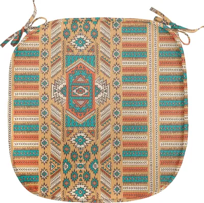 Produktbild von ABAKUHAUS Stammes Polster für Esszimmerstühle, Bohemian Pattern, Dekoratives wasserfestes Kissen mit Riemen für Küchensitze, 40 cm x 40 cm, Apricot Orange and Teal
