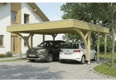 Produktbild von Doppelcarport SKAN HOLZ Friesland inkl. 2 Einfahrtsbögen, Pfostenanker 546 x 555 cm kesseldruckimprägniert