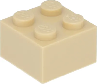 A single tan LEGO brick is shown from a slightly elevated angle against a white background.