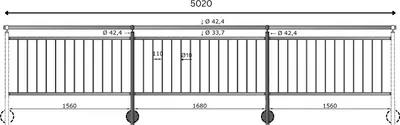 Produktbild von TIBU Geländer Edelstahl Balkongeländer Treppengeländer 0,8-6m senkrechte Streben seitliche Montage, Länge 5020 mm mit Seitenabstand 50 mm