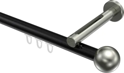 Produktbild von Interdeco Innenlaufstange / Gardinenstange mit Innenlauf Schwarz / Edelstahl-Optik, Typ Siteno Luino (Kugel), 20 mm Ø 1-läufig, 440 cm