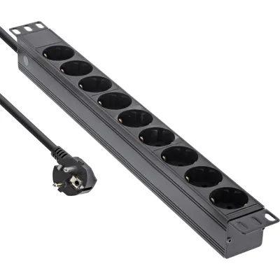 Immagine prodotto di InLine® 48,30cm (19") Steckdosenleiste, 9-fach Schutzkontakt, ohne Schalter, 2m, schwarz (16419I)