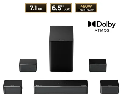 Immagine prodotto di 7.1 Soundbar - Sistema audio per home cinema - Altoparlante surround - Subwoofer wireless - Potenza di 460W