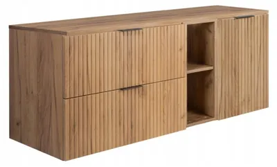 Zdjęcie produktu dla Szafka Łazienkowa Wisząca Jednodrzwiowa Dąb Blat Regał Dąb 140X46 Flisan