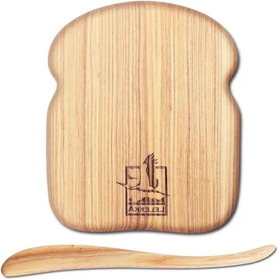 Produktbild von Holz Toastbrett mit Messer - runde Serviertafel für Frühstück und Abendbrot