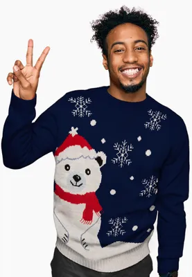 Produktbild von Winterpullover für Herren - Eisbär Winter Strick Pullover Sweatshirt Ugly Sweater Blau L