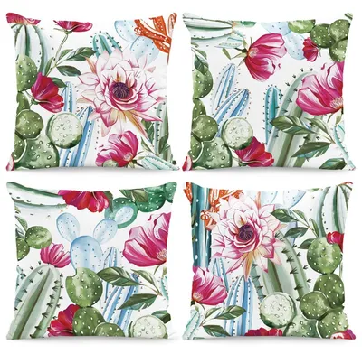 Image de Ensemble de 4 taies d'oreiller en velours, motif floral, 45 x 45 cm