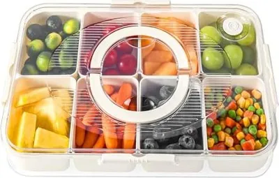 Produktbild von Luxear Snackbox mit 8 Fächern, Snackteller mit Deckel und Griff, Snackschale Kinder, Snackdose Organizer für Snacks Süßigkeiten Nüsse Obst Gewürze, für Party Picknick Trips, Spülmaschinenfest