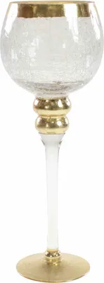 Produktbild von Windlicht auf Fuß - klar/gold - gecrackelt - Glas - 13x35 cm