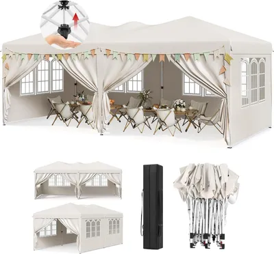 Produktbild von WOLTU Pavillon, mit 6 Seitenwänden, 3x6 Pop Up, wetterfest, UV-Schutz : Beige Farbe: Beige