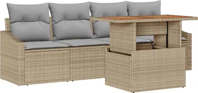 Image de Ensemble de canapé de jardin 5 pcs Beige Poly rotin
