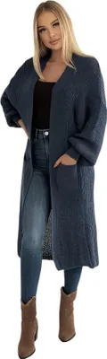 Produktbild von 384 Mississhop Longstrickjacke extra lange Strickjacke Cardigan Jacke Dunkelblau