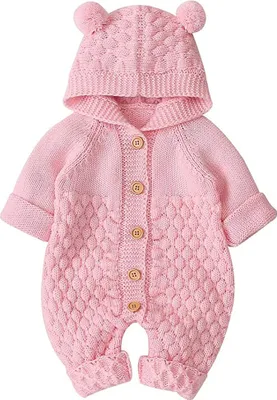 Produktbild von Neugeborenes Baby Ohr Kapuze Gestrickte Strampler Overall Winter wärmer Schneeanzug für Jungen Mädchen  73cm