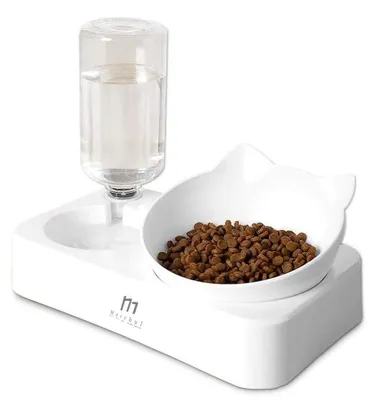 Zdjęcie produktu dla Miska dla kota - Pochylona 0-15 stopni - Podwójna miska - 500 ml - Antypoślizgowa