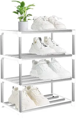 Produktbild von Famanu Schuhregal stapelbar - 4 Etagen - schwarz - Metall und PP