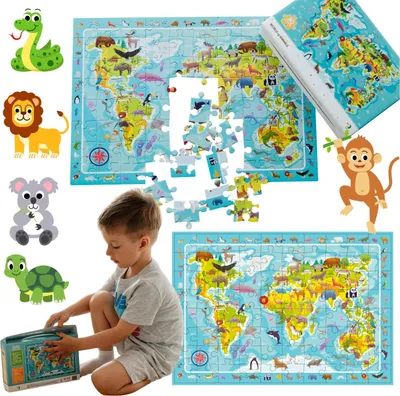Image de Puzzle « Le monde des animaux » 45 x 31 cm, 80 pièces, dans une boîte de 25 x 16 x 6,5 cm