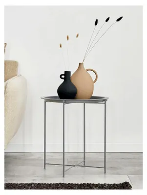 Produktbild von Beistelltisch rund Ø 47 cm, Höhe 51 cm, Gartentisch für Balkon und Terrasse, Metall, hellgrau