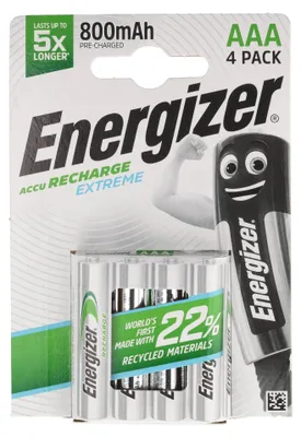 Immagine prodotto di Energizer E300624405 Batteria ricaricabile Extreme Micro AAA 1.2Volt 800mAh, bianco/verde, 4 pezzi