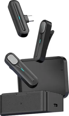 Produktbild von 2,4 GHz kabelloses Lavalier-Mikrofonsystem, Ansteckmikrofon, 20 m uebertragungsreichweite, Rauschunterdrueckung mit Empfaenger + 2 Sendern + Ladebox + 1 Adapterkabel, kompatibel mit Android-Smartphones, Tablets, Computern fuer YouTube/Interview/Vlog/Vedio/Live-Streaming