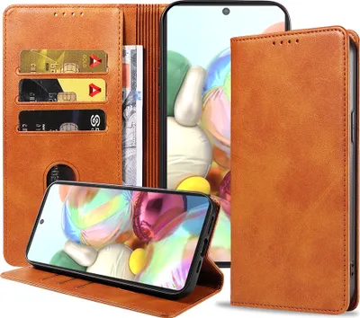 Produktbild von Smartphonica Samsung Galaxy A71 leren hoesje met  magnetische sluiting en pashouders – Bruin