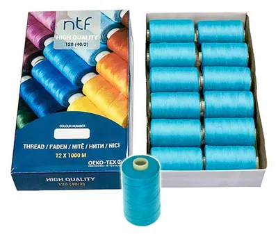 Universal Nähgarn Polyester 12 Spulen azurblau