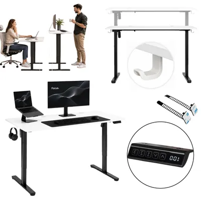 Zdjęcie produktu dla Biurko Elektryczne Komputerowe 120X60 Cm Gamingowe Regulowana Wysokość Biel