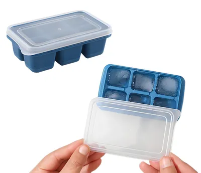 Immagine prodotto di Stampo in silicone per cubetti di ghiaccio, con coperchio, impilabile, adatto al lavaggio in lavastoviglie, ideale per cocktail e altro