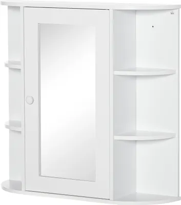 Produktbild von Fortuna Lai Spiegelschrank Badspiegel Wandmontage Hängeschrank mit 8 Fächern Mehrzweckschrank Weiß 66x17x63cm für Badezimmer