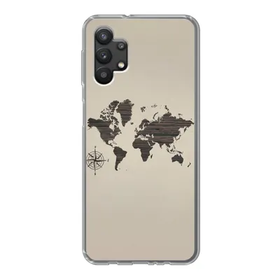 Produktbild von MuchoWow® Handyhülle Schutzhülle Hülle für Samsung Galaxy A32 5G Weltkarte - Holz - Braun Silikon Softcase Handy Hülle - Softcase