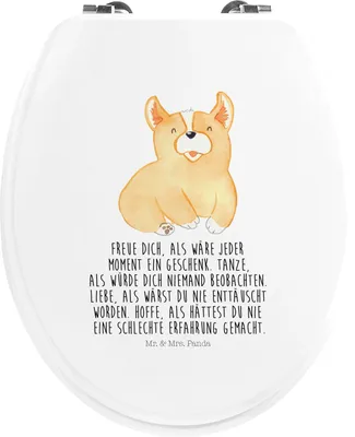 Produktbild von Mr. & Mrs. Panda WC Deckel Corgie - Weiß - Geschenk, Lebensfroh, Corgi, Sitz, Lebensfreude, Toilettendeckel, Spruch, Sprüche, Brille, Klobrille, Hund, Klo-Deckel, WC-Sitz